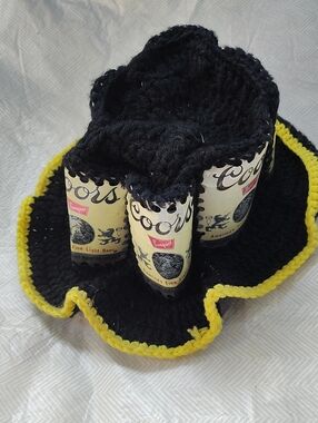 Branded Black & Yellow Crochet Beer Can Holder